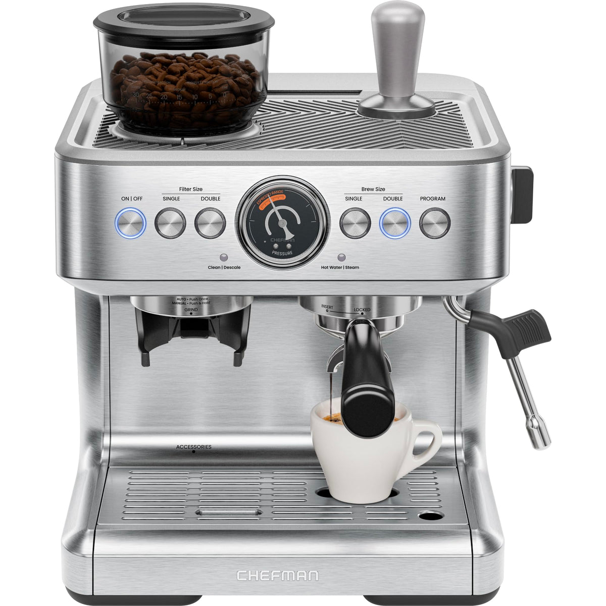 15 Bar Espresso Machine with Milk Frother and Coffee Grinder V258