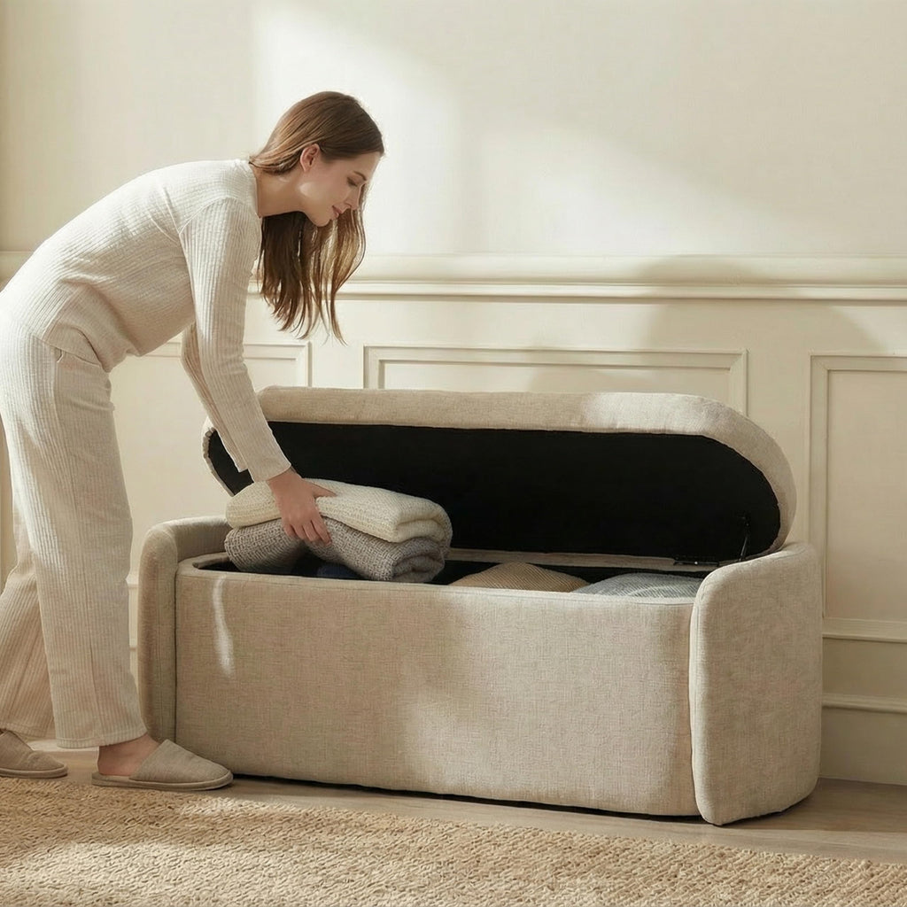 Khaki Upholstered Storage Bench T31590