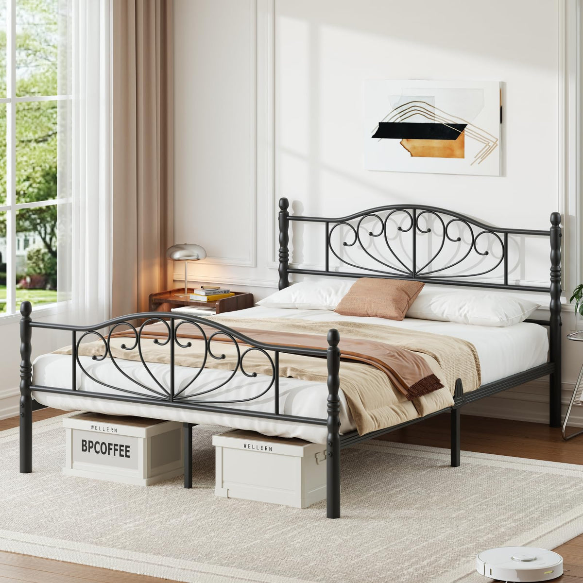 12" Metal Full Platform Bed Frame with Headboard C5743