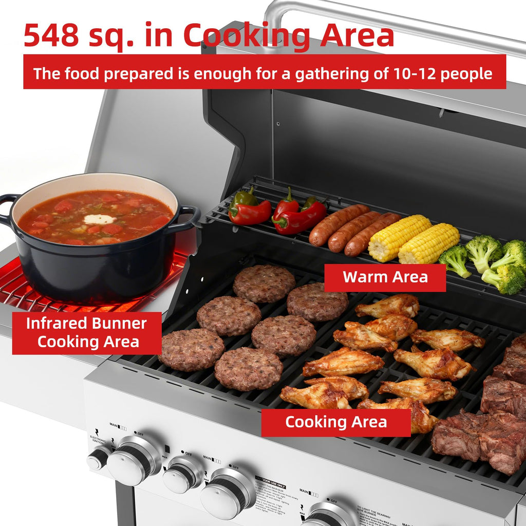 4 Burner Gas Grill with Side Burner and Wheels X958