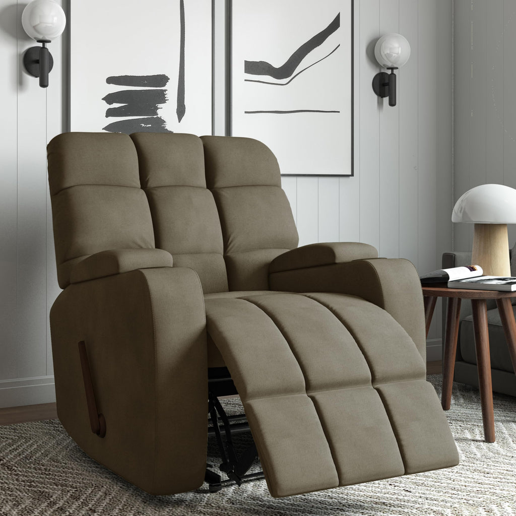Velvet Swivel Rocker Recliner Chair with Adjustable Backrest and Footrest V300782
