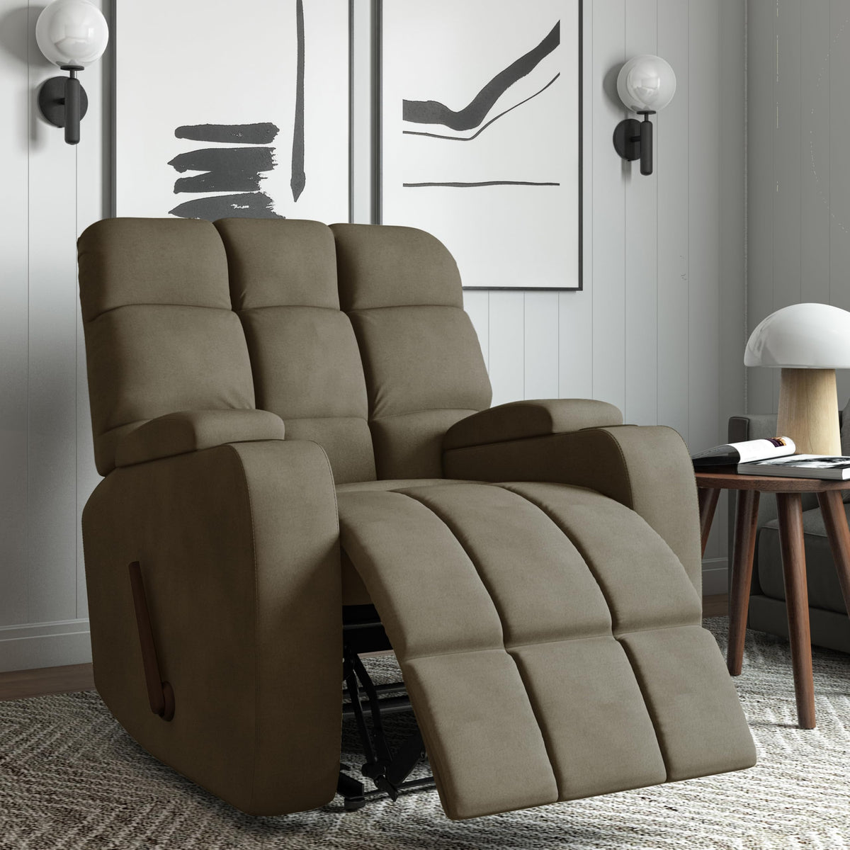 Velvet Swivel Rocker Recliner Chair with Adjustable Backrest and Footrest V300782