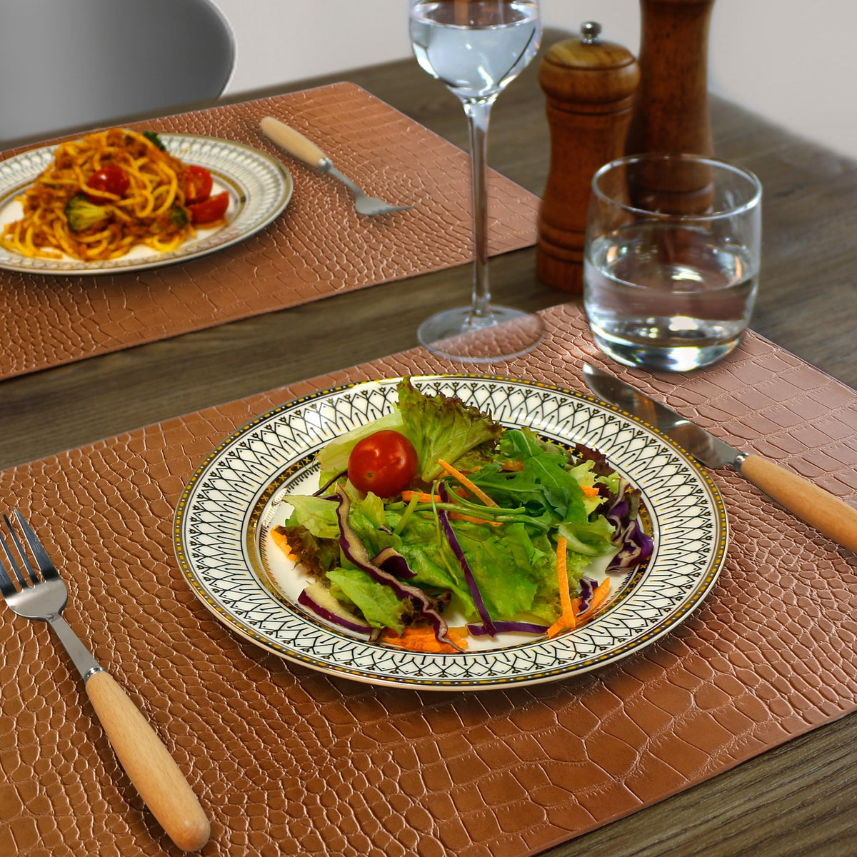 Faux Leather Placemats Set of 8 Brown L777847