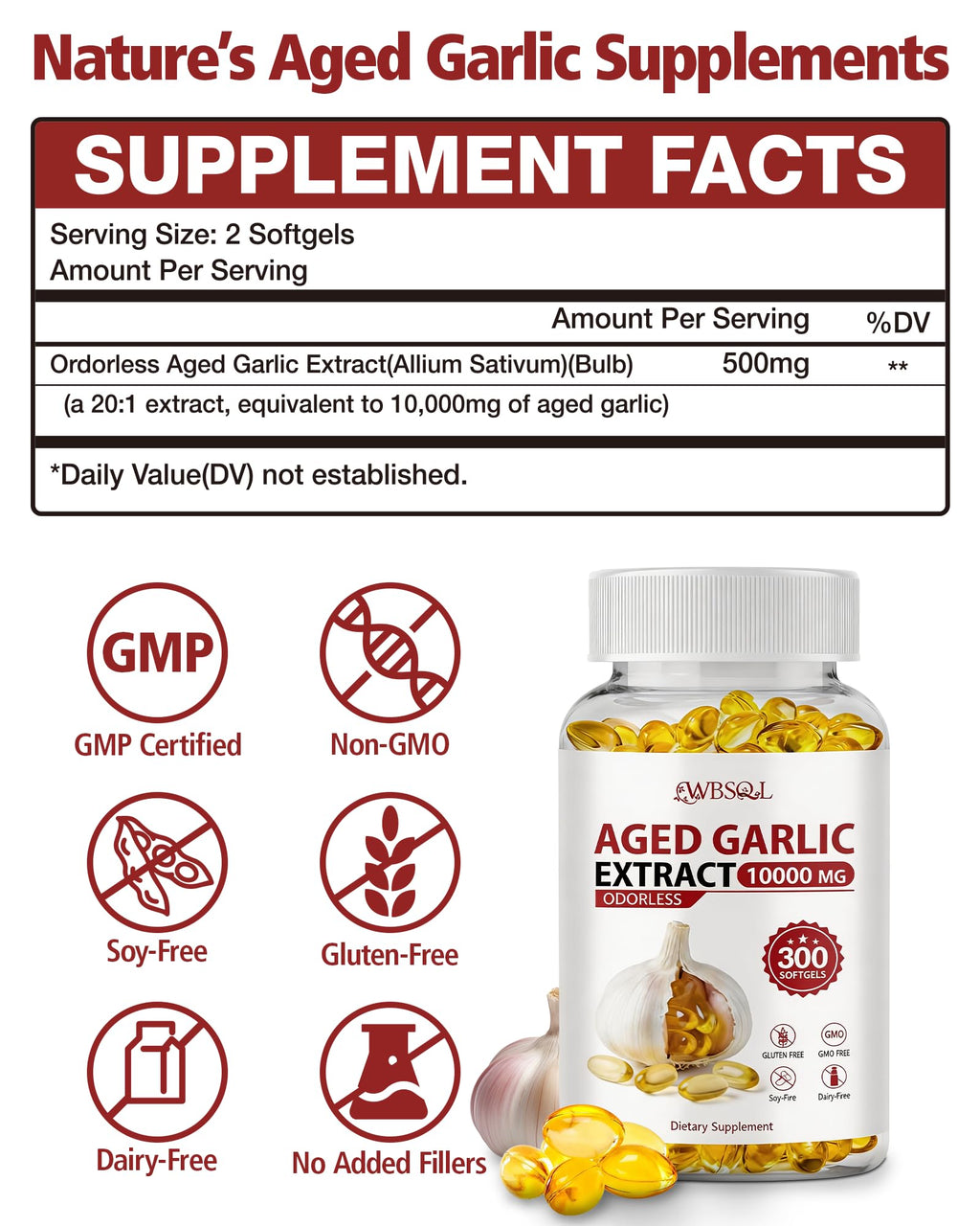 Aged Garlic Extract 10,000 mg 300 Softgels U172453