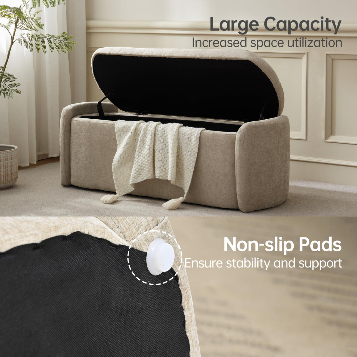 Khaki Upholstered Storage Bench T31590