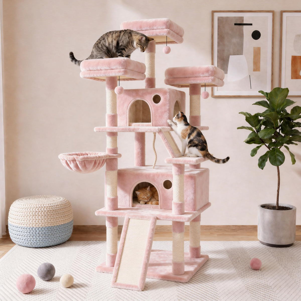 70 Inch Tall Multi-Level Cat Tree Tower with Scratching Posts, Hammock & Perches N139