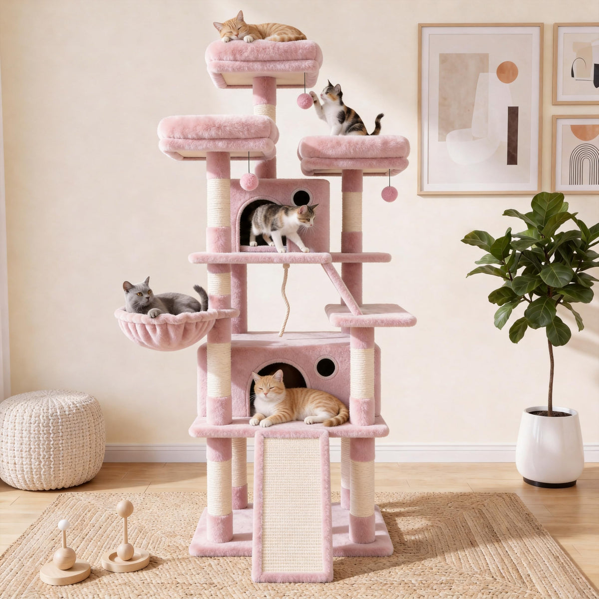 70 Inch Tall Multi-Level Cat Tree Tower with Scratching Posts, Hammock & Perches N139