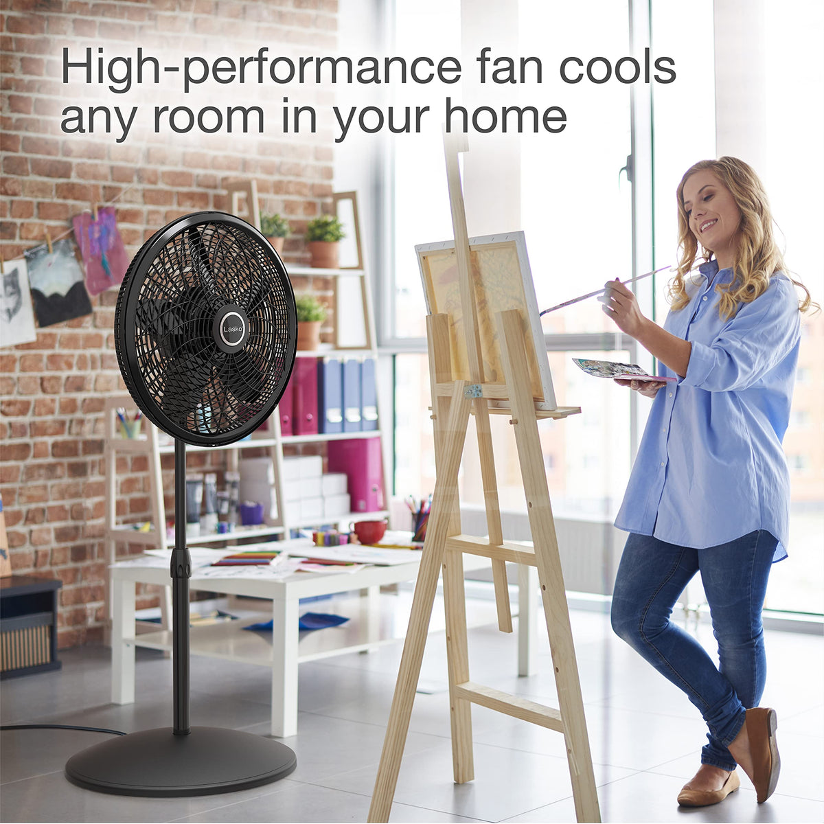 Oscillating Pedestal Fans with Adjustable Height, Timer, Remote Control and 3 Speeds L154258