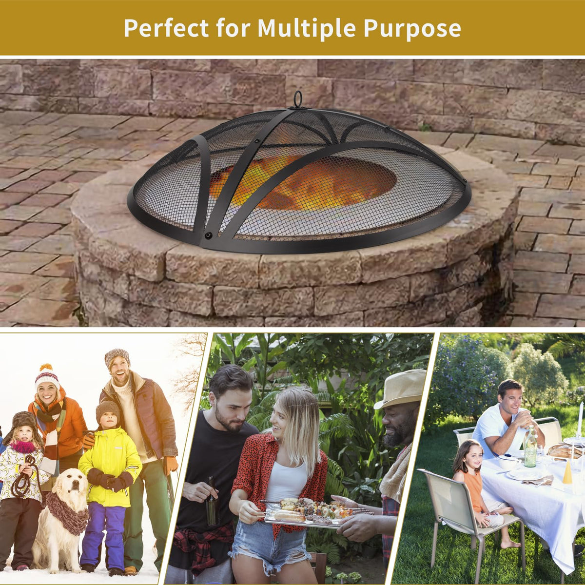 32In Reinforced Steel Round Fire Pit Screen Cover O7062
