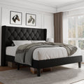 Queen Size Upholstered Platform Bed Frame with Tufted Headboard V6981