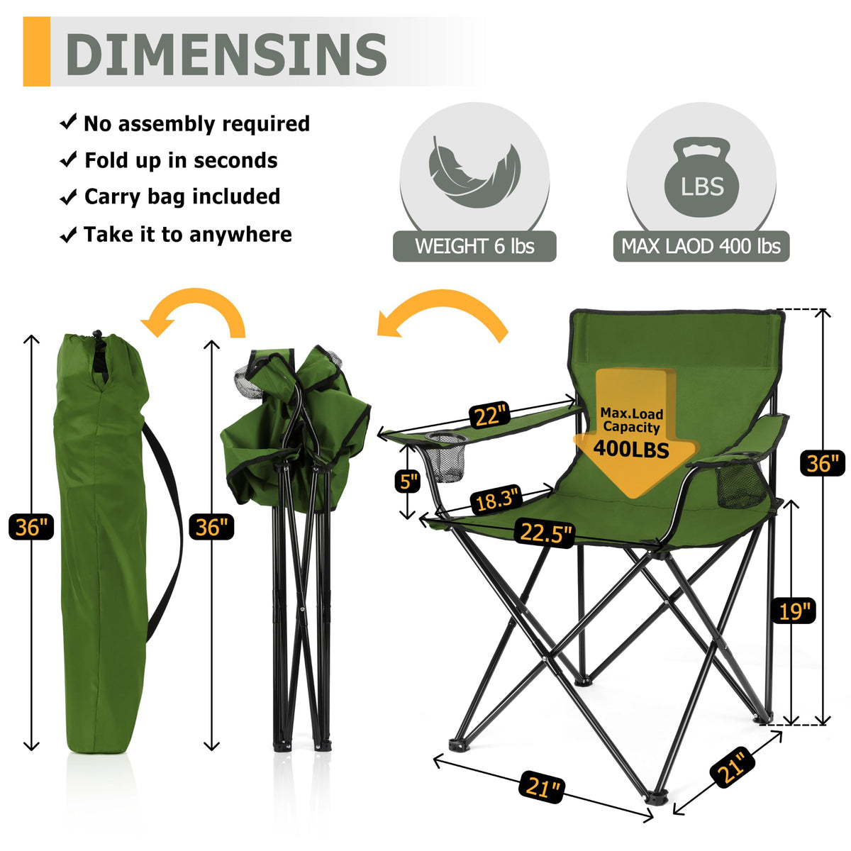 Camping Chairs Olive Green Q525