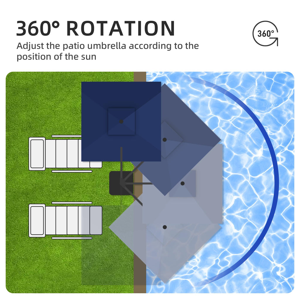 9x9 FT Cantilever Offset Patio Umbrella with Lights & Base F3332