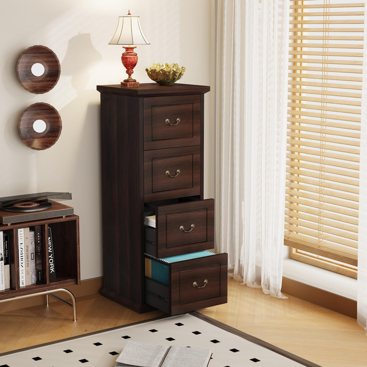 4 Drawer Dark Walnut File Cabinet J836074
