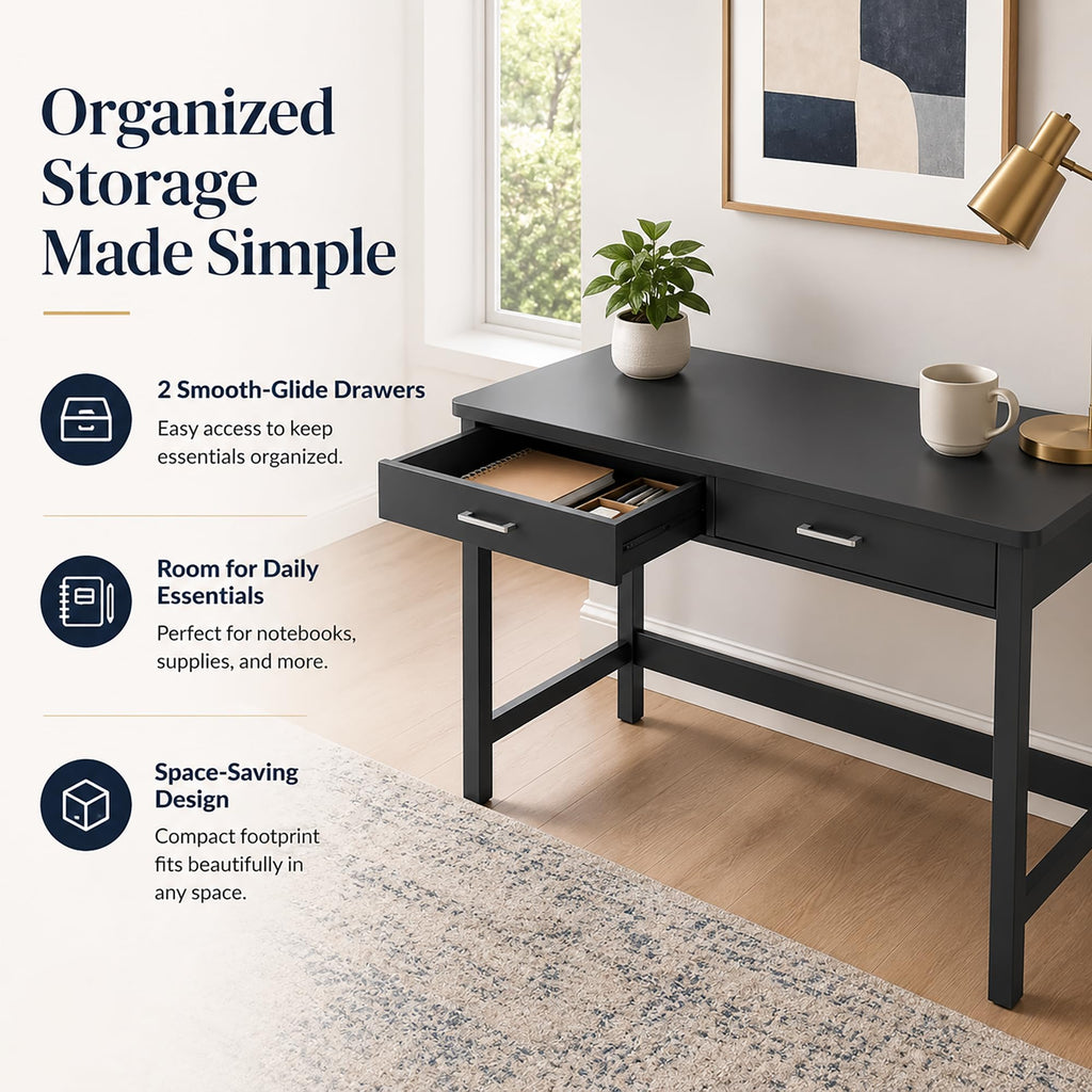 39.4" Small Desk with Wood Drawers Black K960108