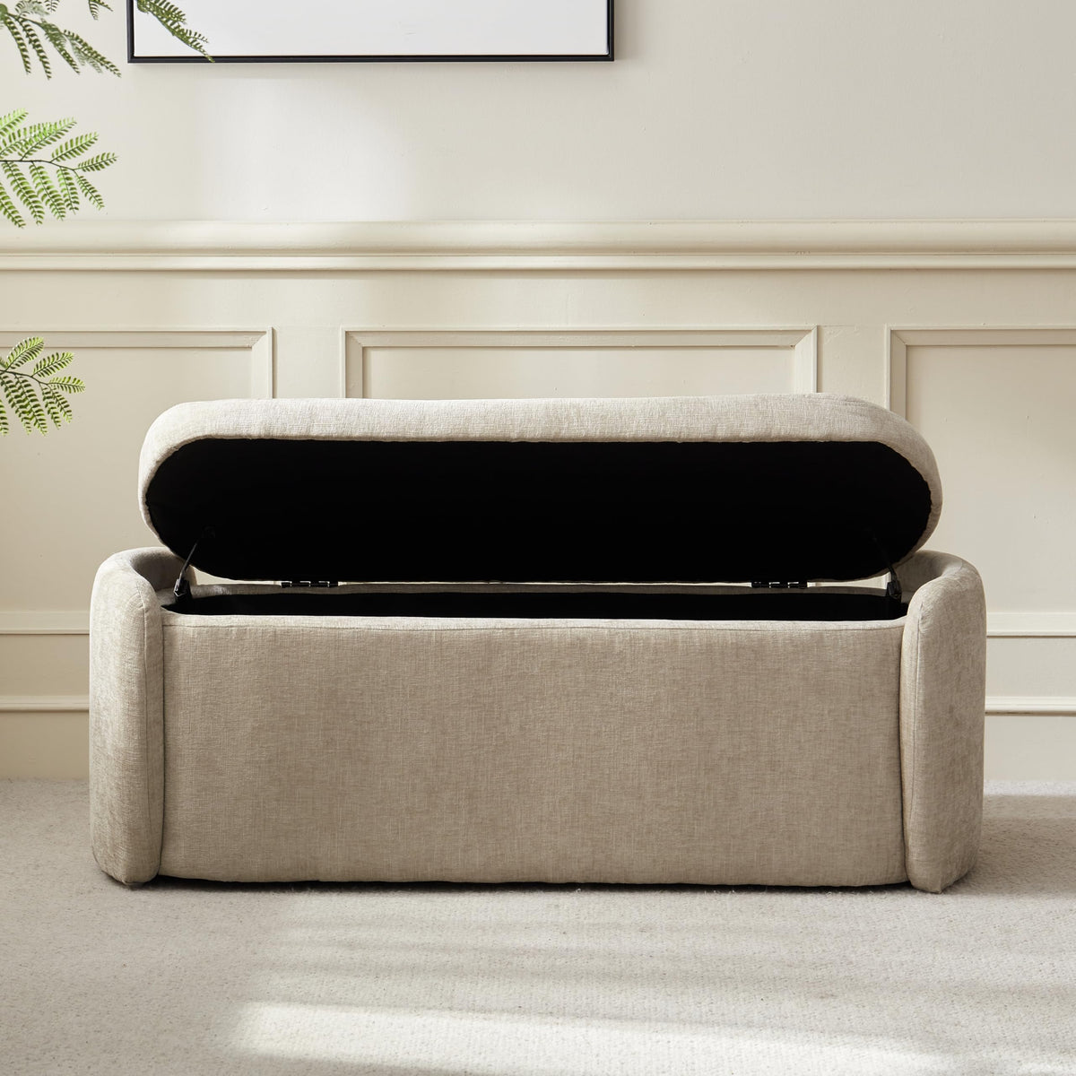 Khaki Upholstered Storage Bench T31590