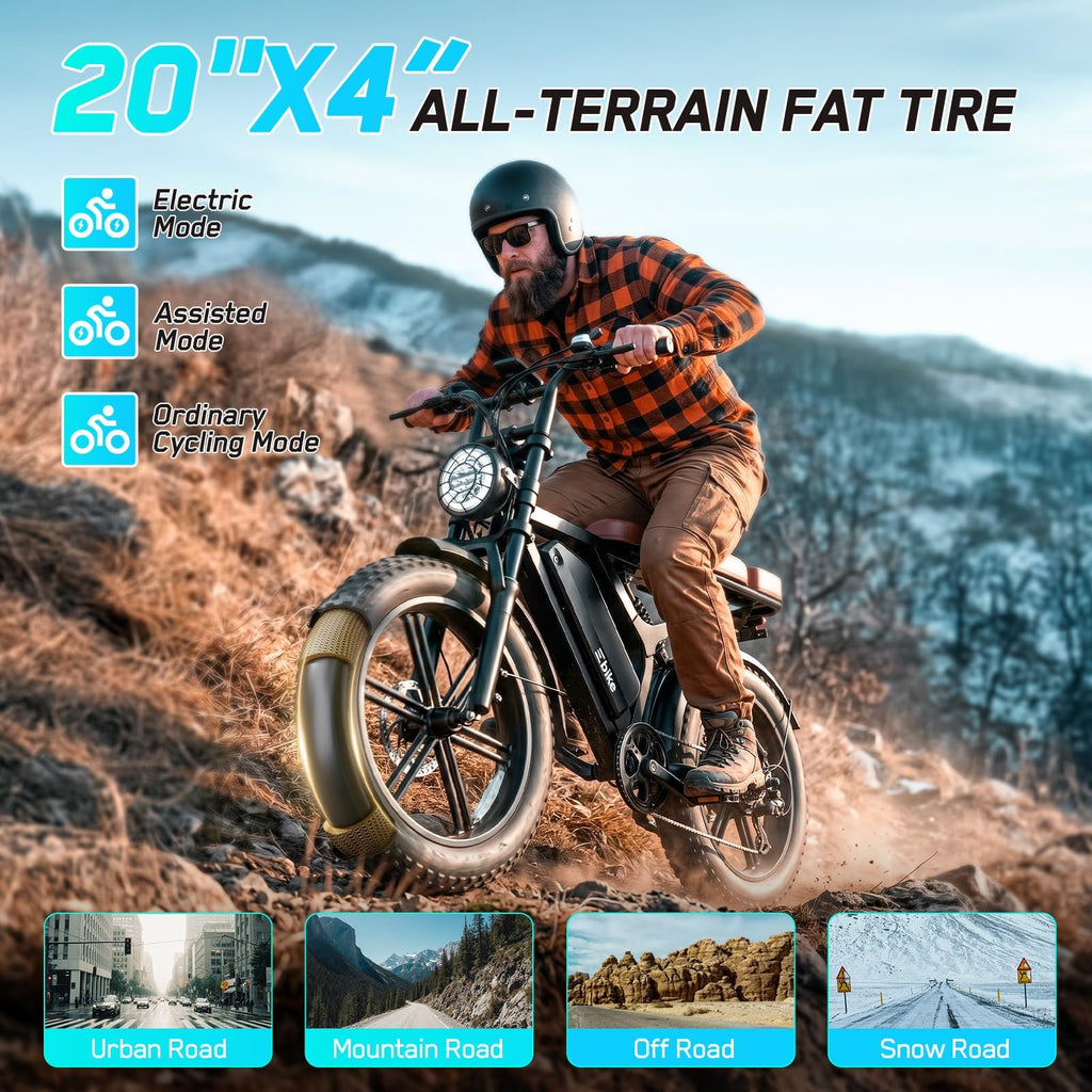 Electric Bike 48V 15 Ah Battery 2000W Peak Motor 28MPH I801