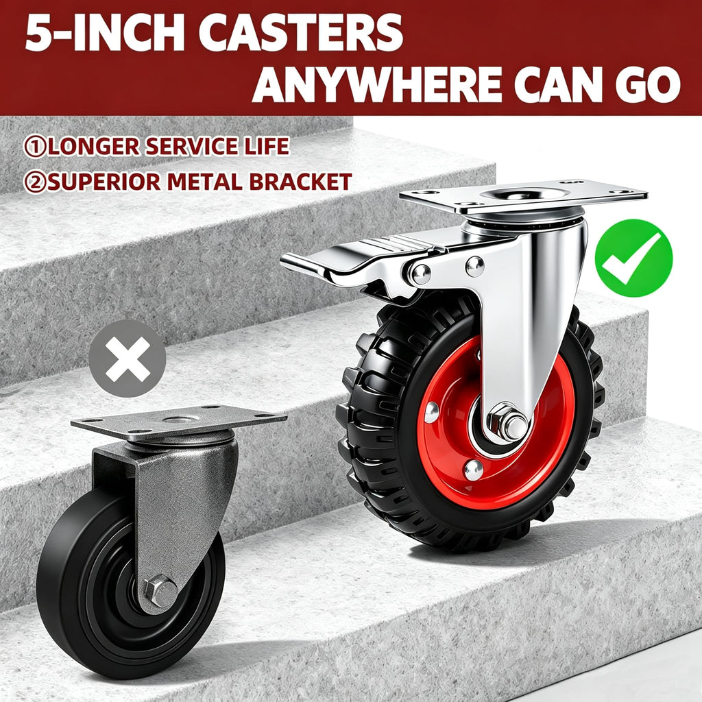 5 Inch Heavy Duty Casters Set of 4 Dual Locking Rubber Swivel Plate E155692