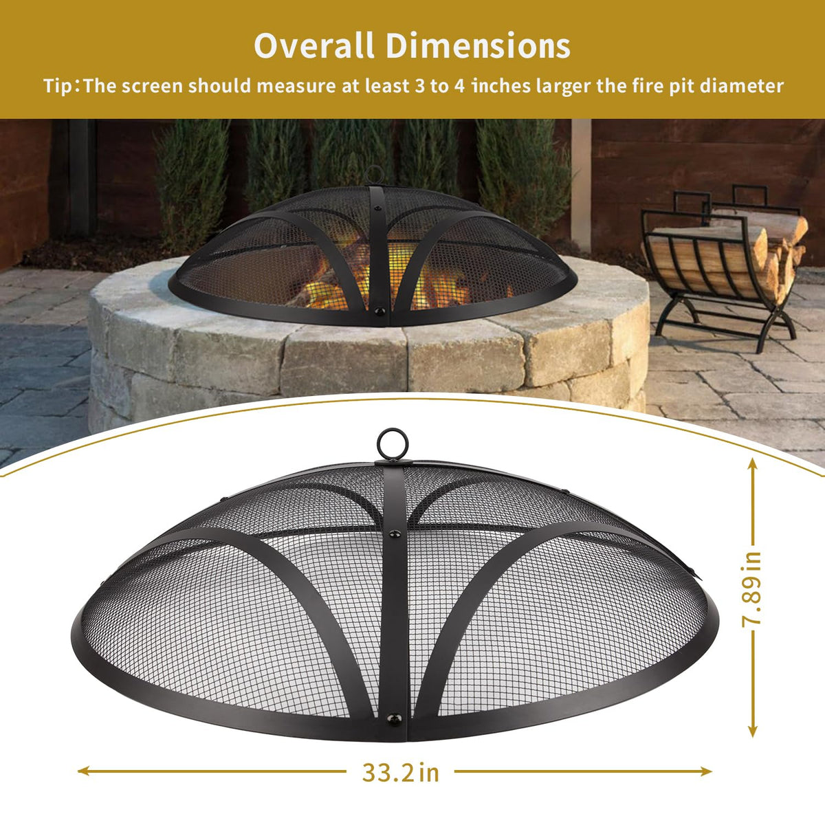 32In Reinforced Steel Round Fire Pit Screen Cover O7062