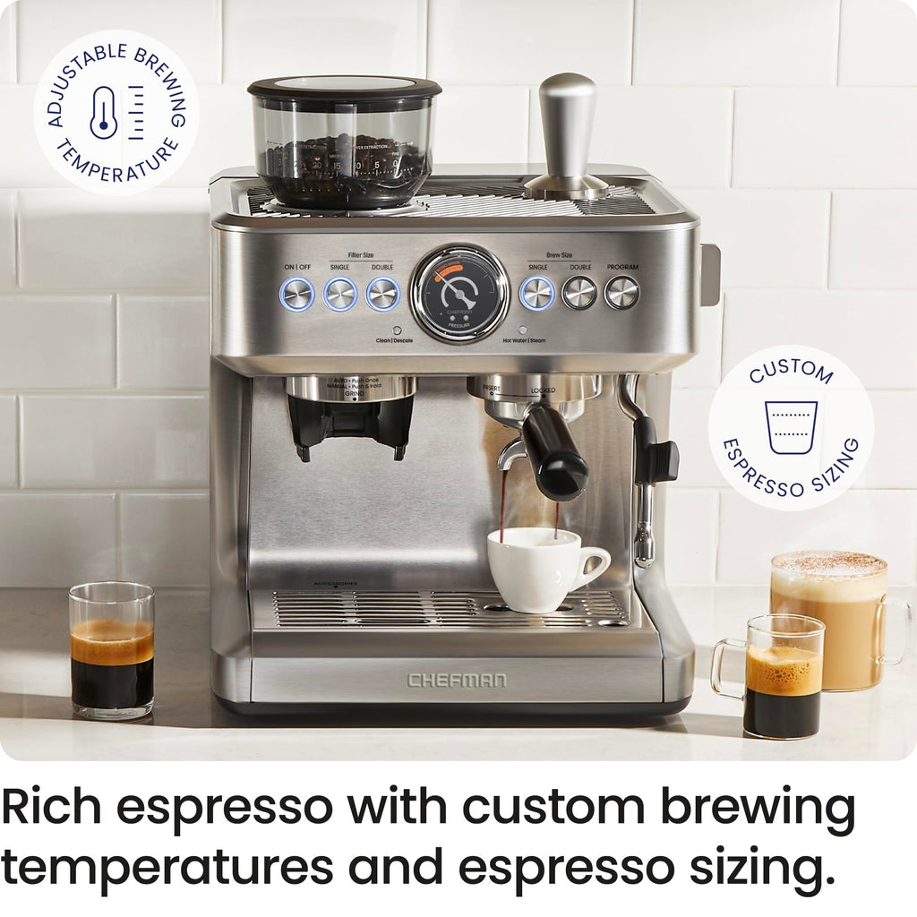 15 Bar Espresso Machine with Milk Frother and Coffee Grinder V258