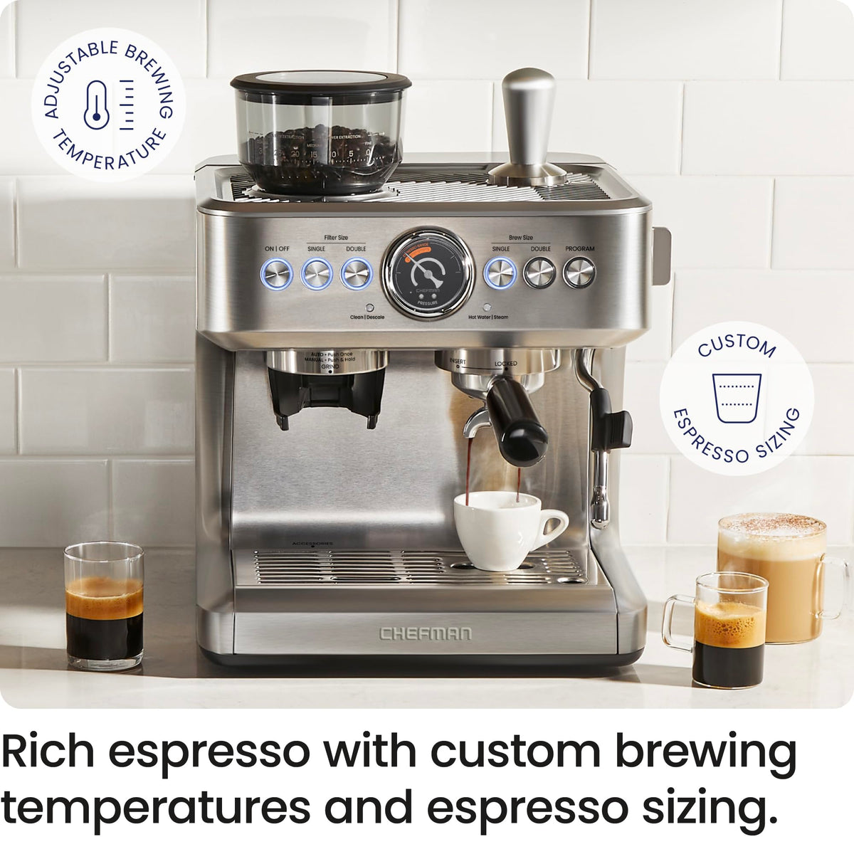 15 Bar Espresso Machine with Milk Frother and Coffee Grinder V258