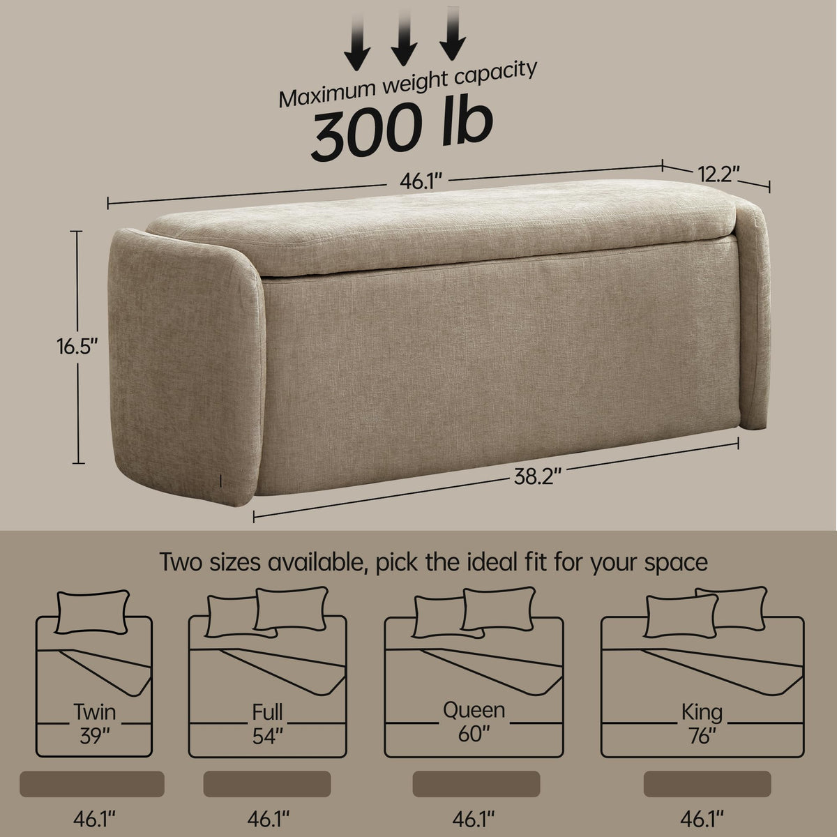 Khaki Upholstered Storage Bench T31590