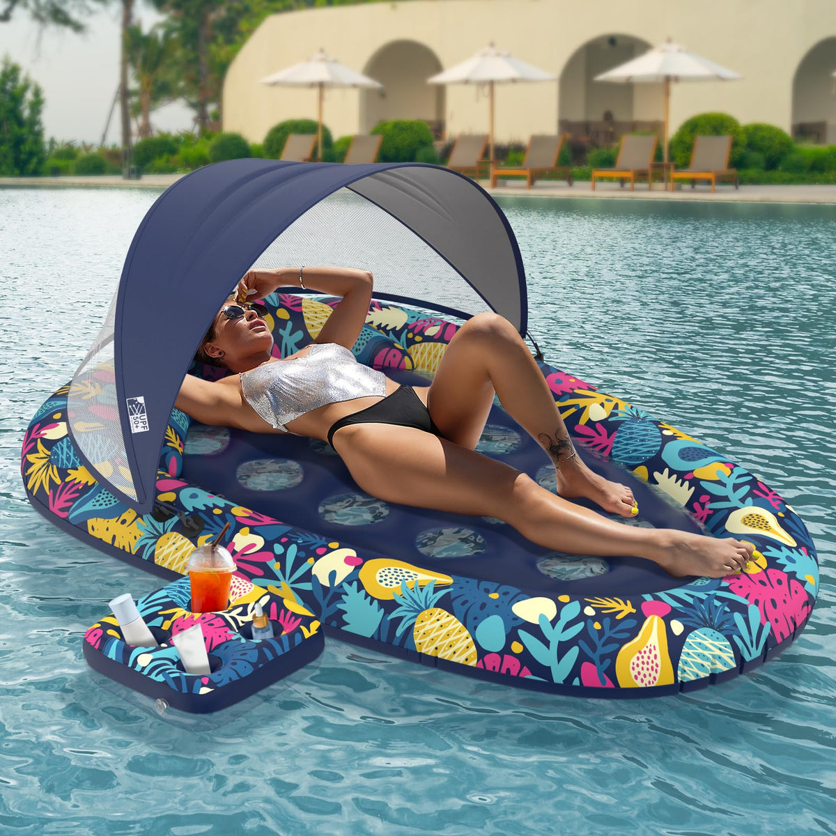 Inflatable Pool Float with Canopy Cup Holder C456