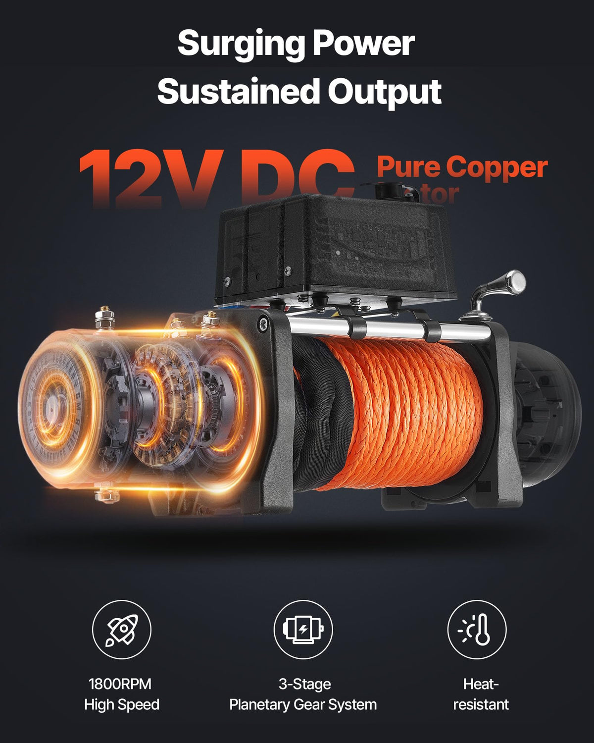 13,500 lb 12V DC Electric Truck Winch with Synthetic Rope Z302