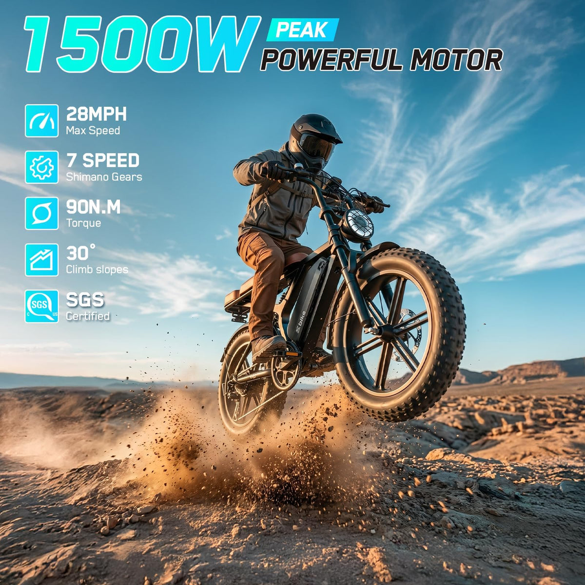 Electric Bike 48V 15 Ah Battery 2000W Peak Motor 28MPH I801