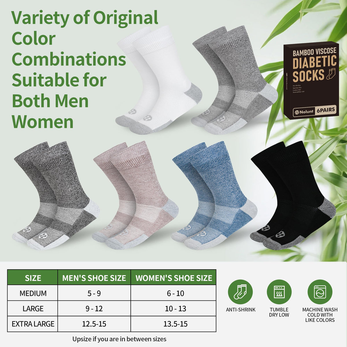 6 Pairs Crew Diabetic Socks H67184
