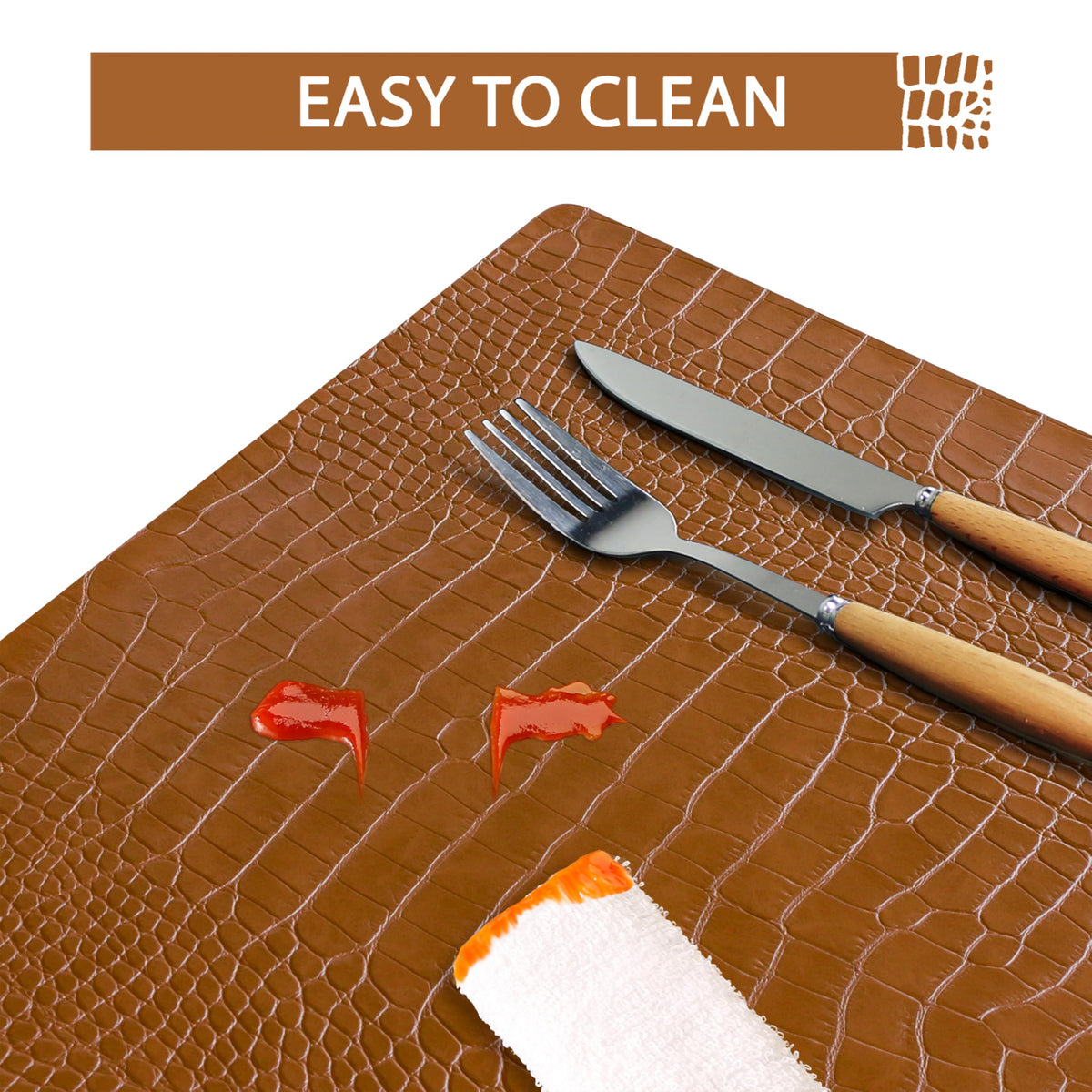 Faux Leather Placemats Set of 8 Brown L777847