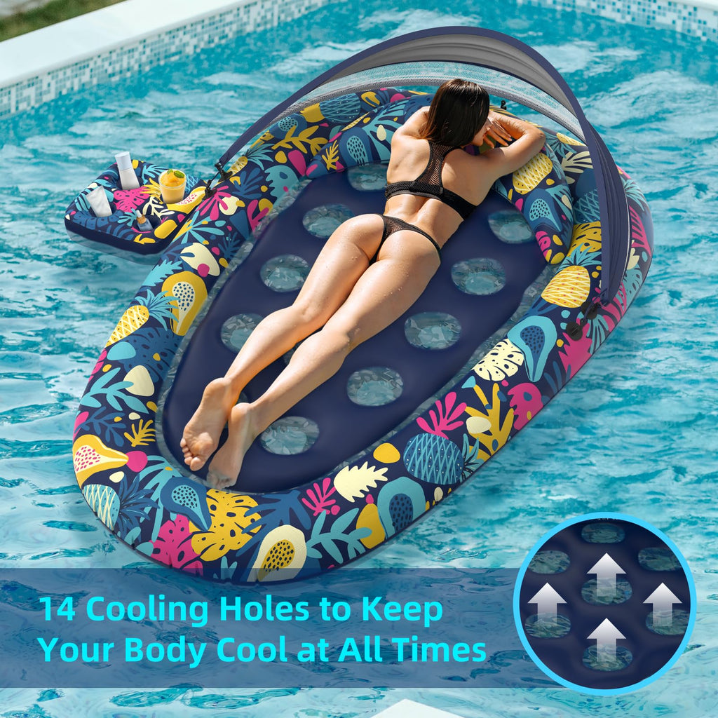 Inflatable Pool Float with Canopy Cup Holder C456