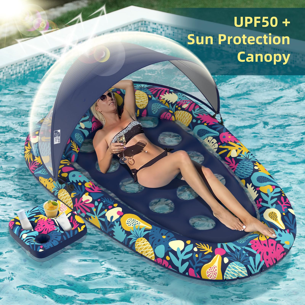 Inflatable Pool Float with Canopy Cup Holder C456