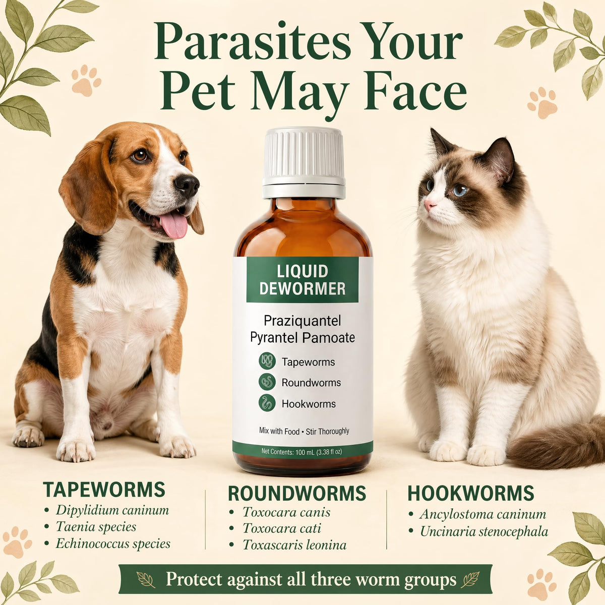 Liquid Dewormer, Praziquantel & Pyrantel Pamoate, 3.38 fl oz H603444