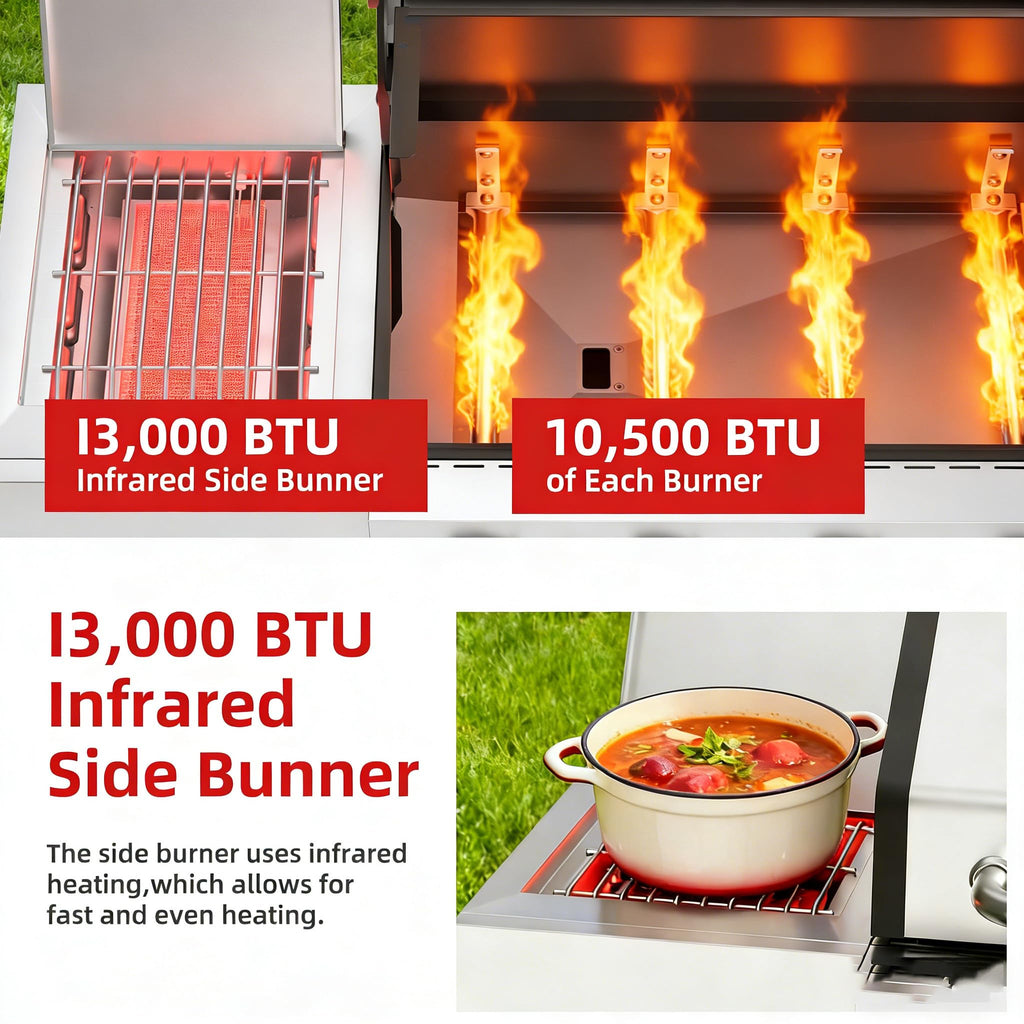 4 Burner Gas Grill with Side Burner and Wheels X958