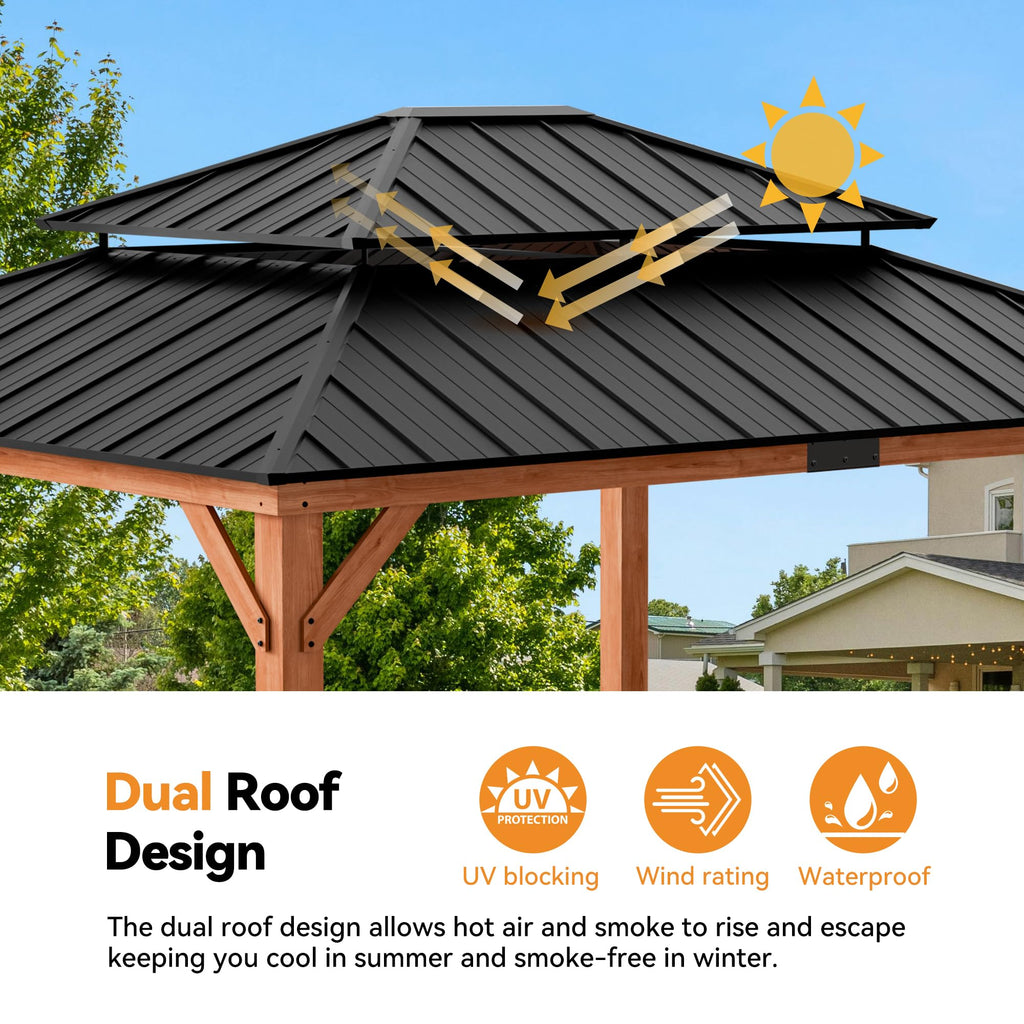 Wood Gazebo 13x15 with Galvanized Steel Roof Z85401
