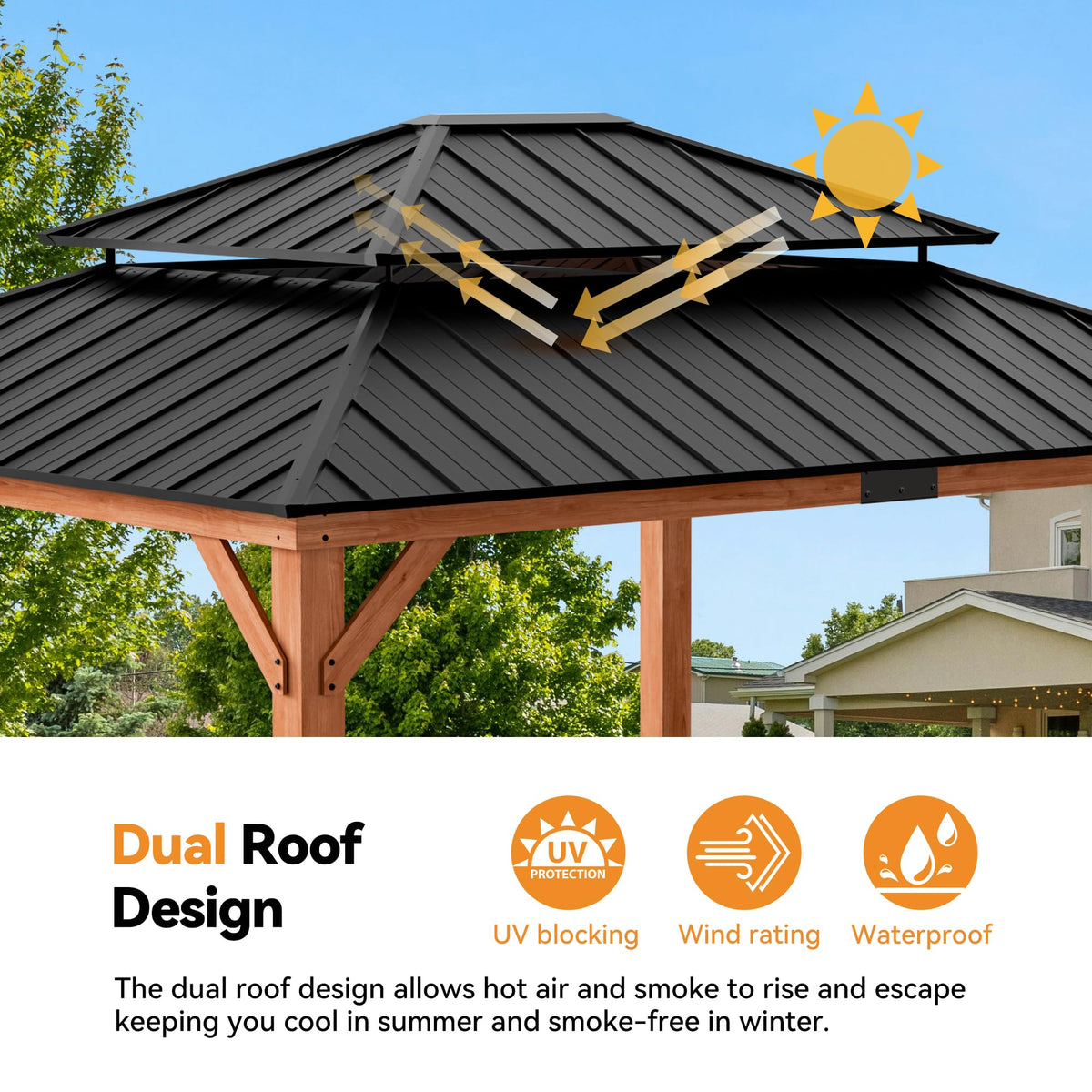 Wood Gazebo 13x15 with Galvanized Steel Roof Z85401
