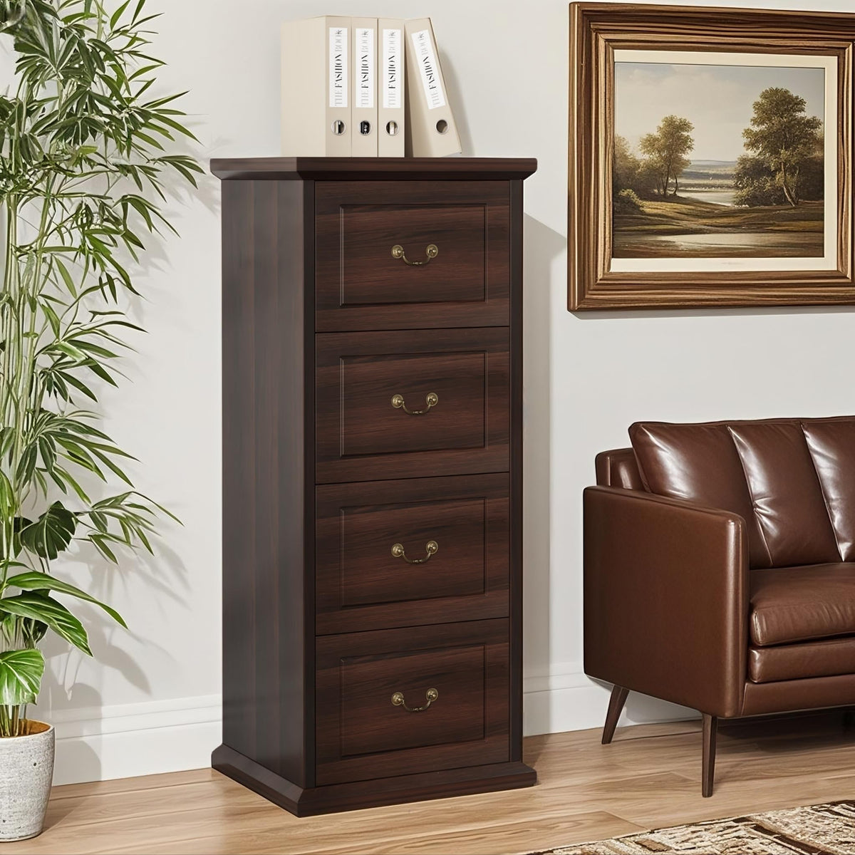 4 Drawer Dark Walnut File Cabinet J836074