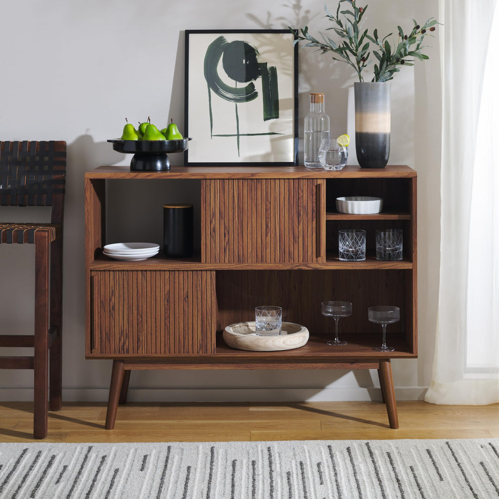 Walnut Brown TV Stand with Sliding Door Q868
