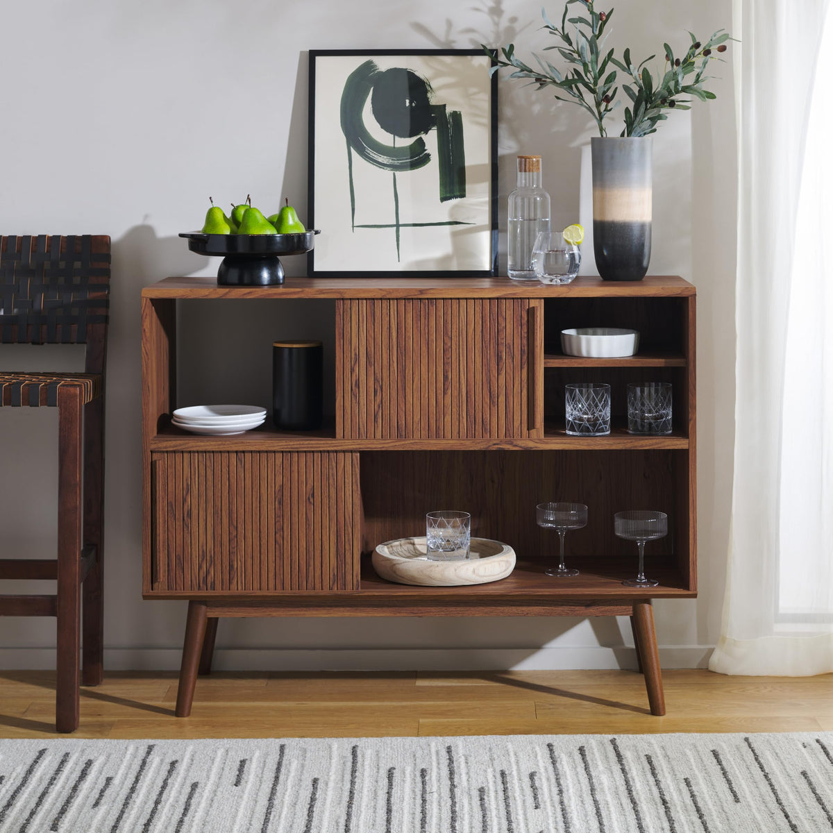 Walnut Brown TV Stand with Sliding Door Q868
