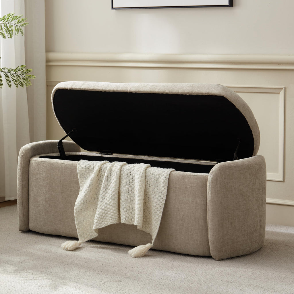Khaki Upholstered Storage Bench T31590