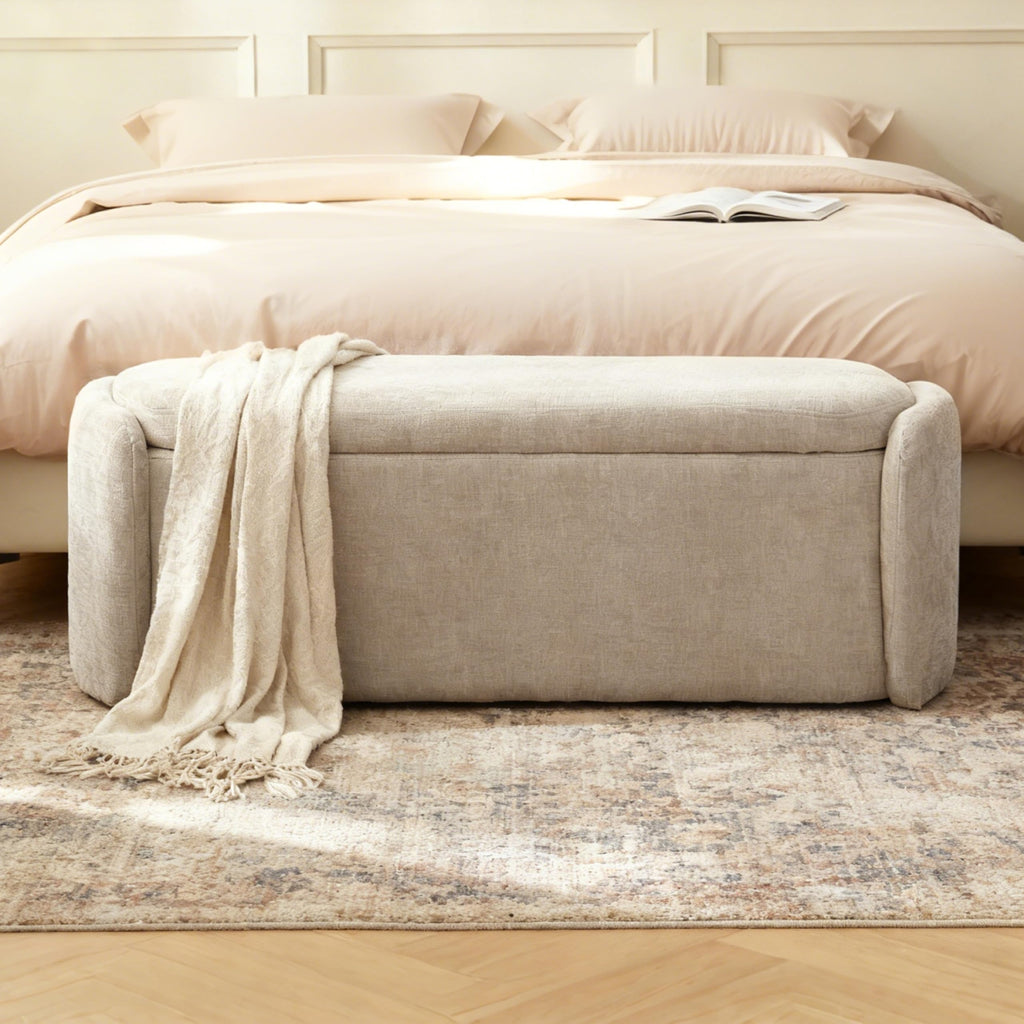 Khaki Upholstered Storage Bench T31590