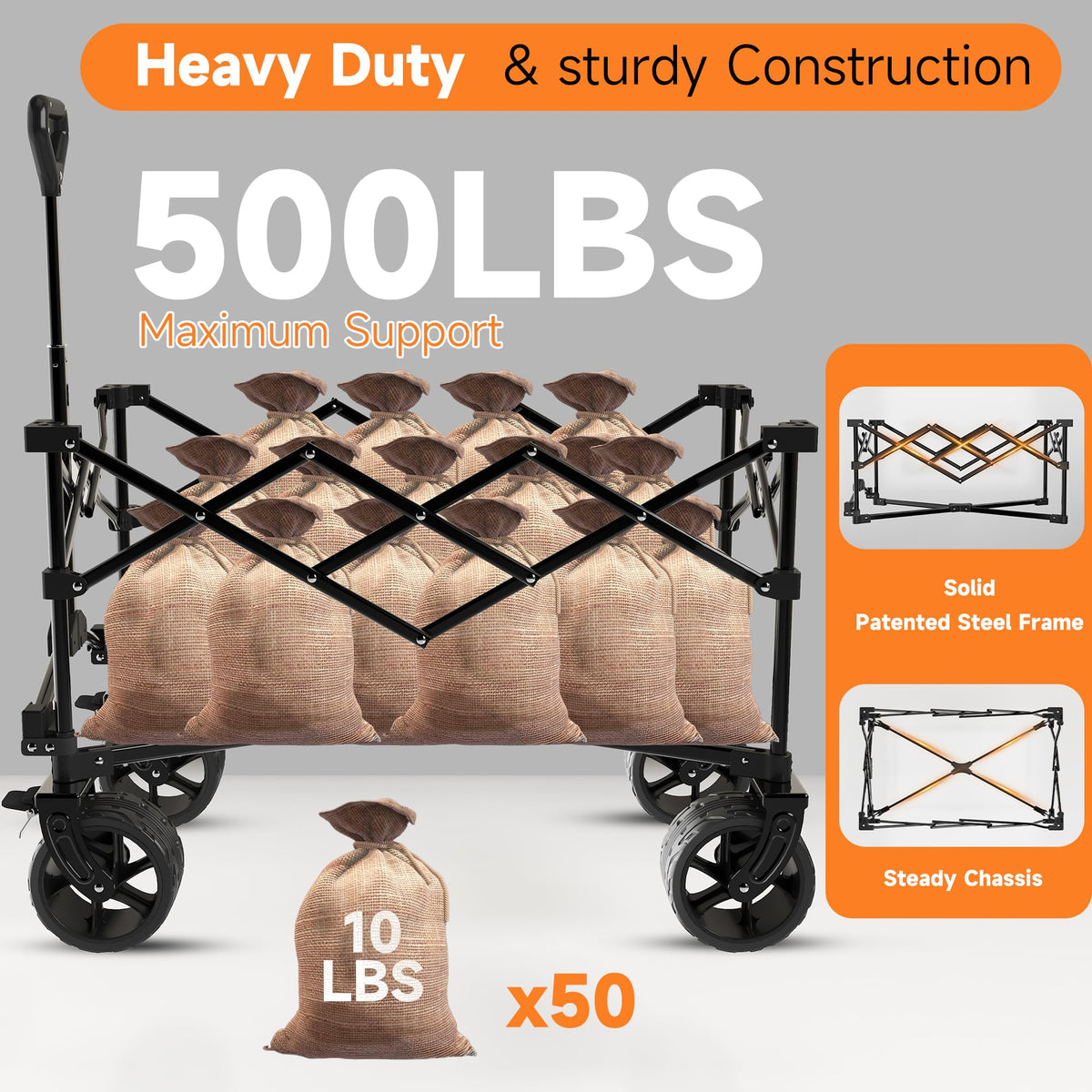 40" Black Collapsible Wagon Cart 500lbs 250L M8678