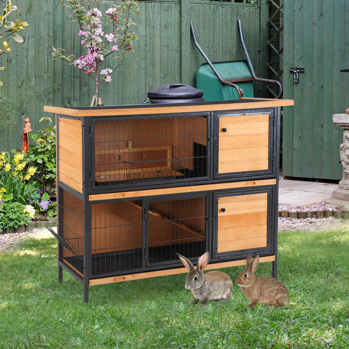 48" 2-Story Rabbit Hutch with Metal Frame C95746