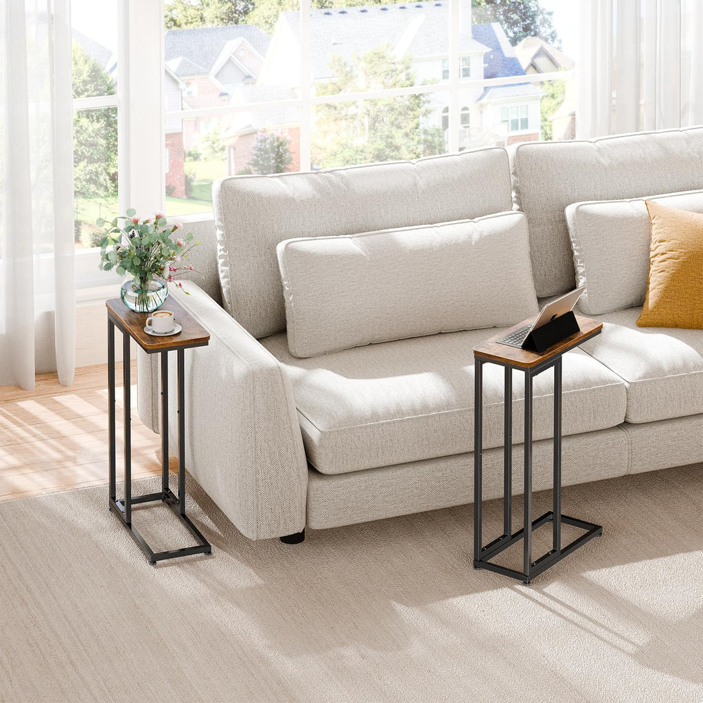C Shaped Side Table Set of 2 Rustic Brown G178249