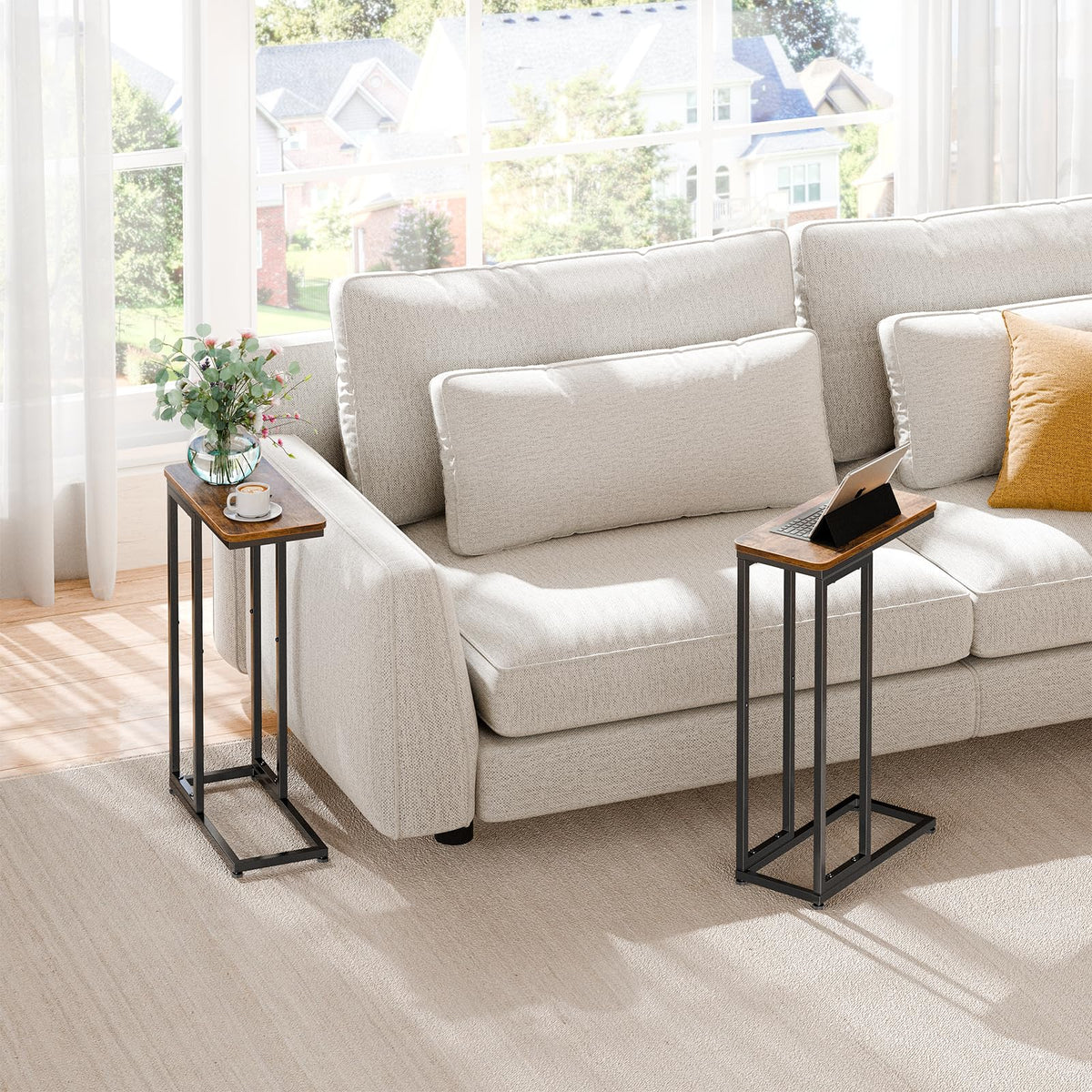 C Shaped Side Table Set of 2 Rustic Brown G178249