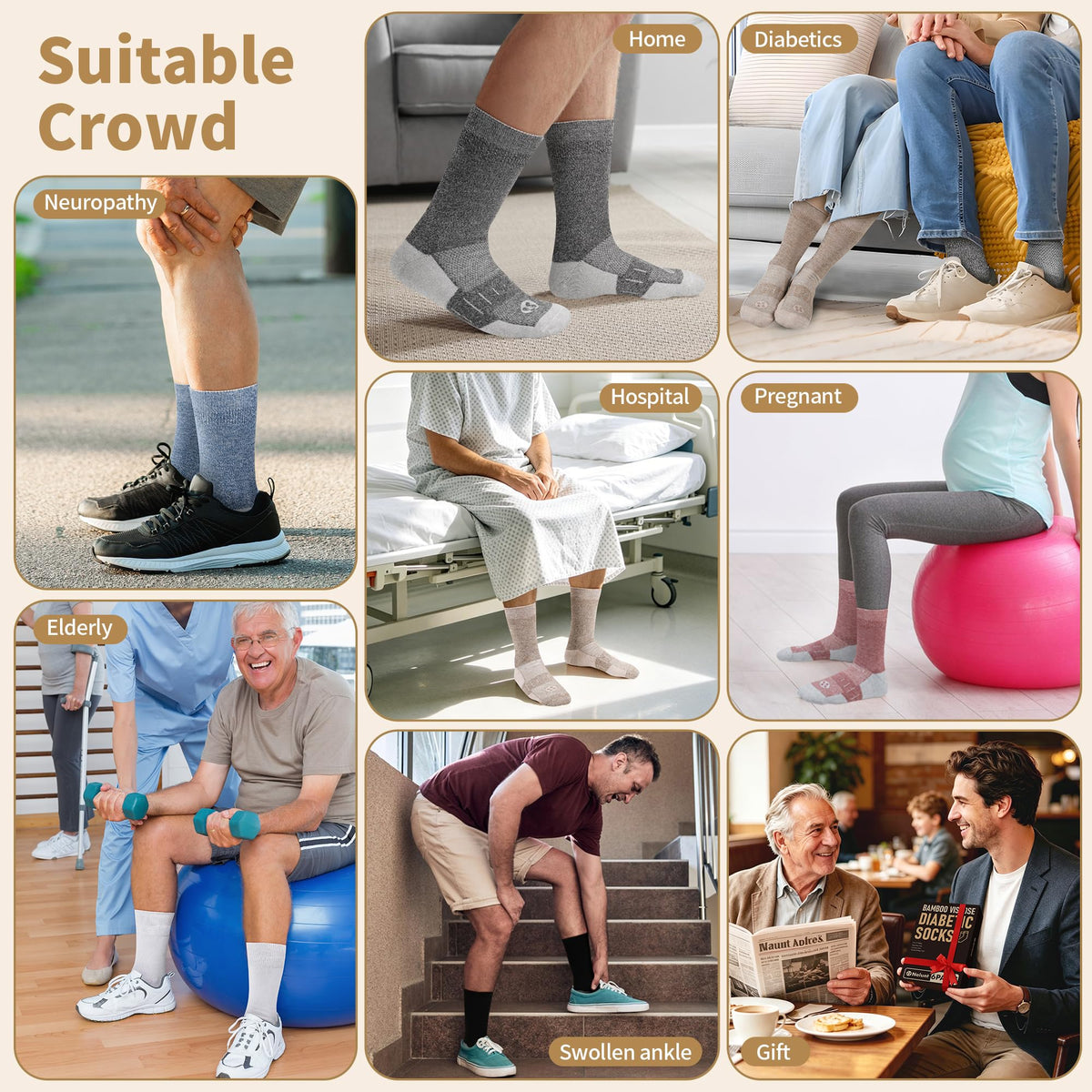 6 Pairs Crew Diabetic Socks H67184