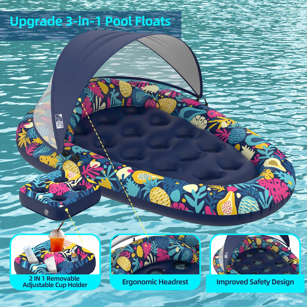 Inflatable Pool Float with Canopy Cup Holder C456