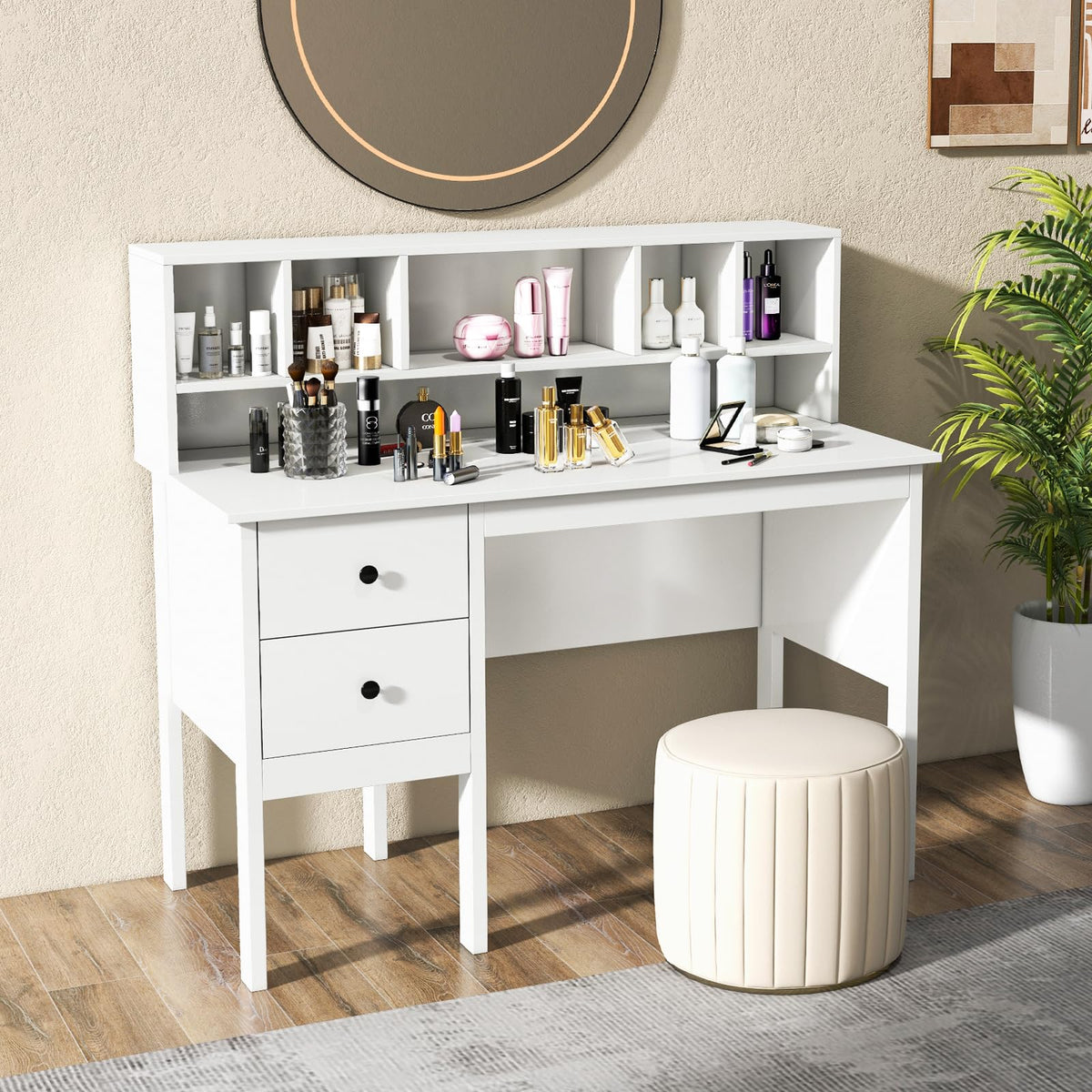 White Desk with Drawers and Hutch M22258