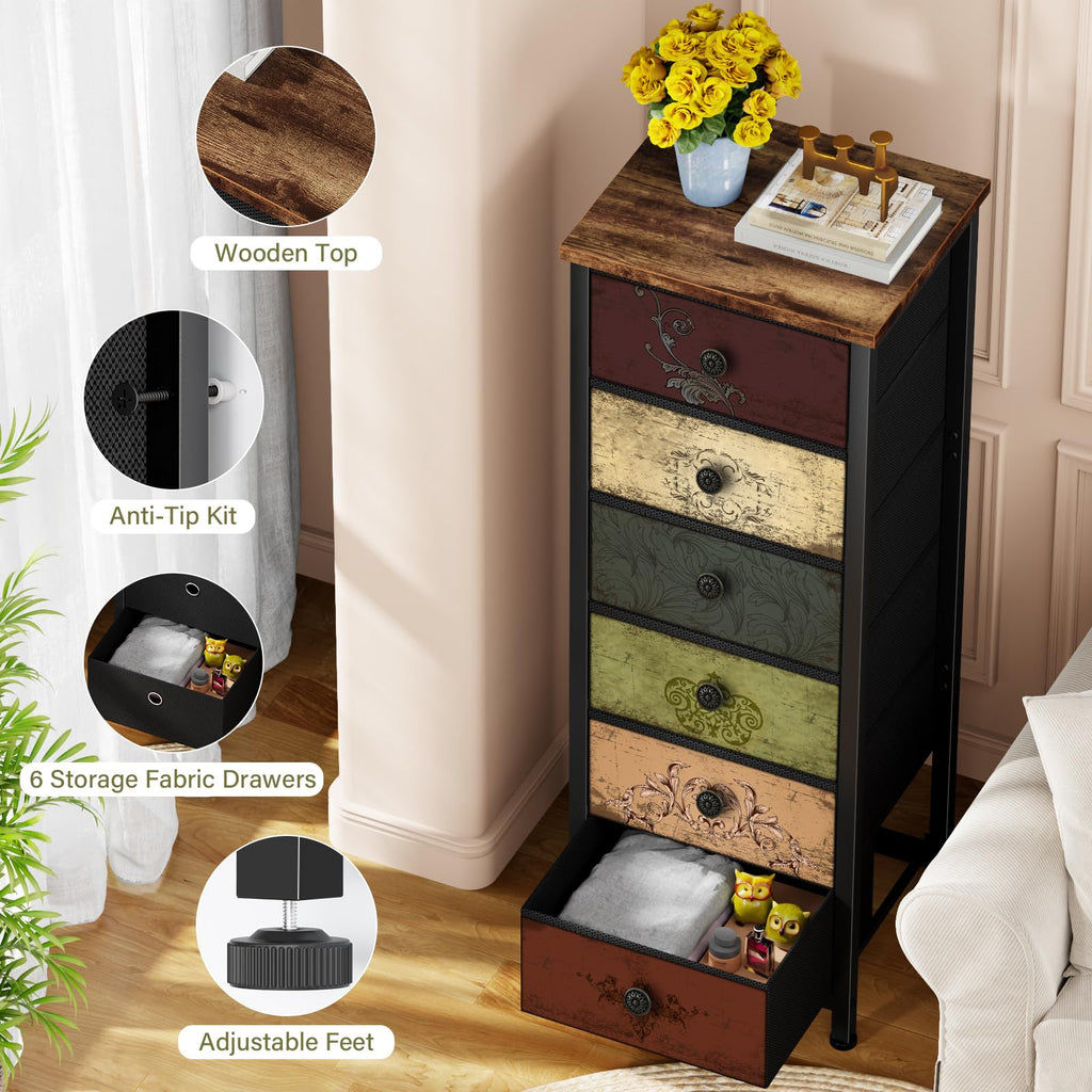 Tall 6 Drawer Fabric Dresser H1294