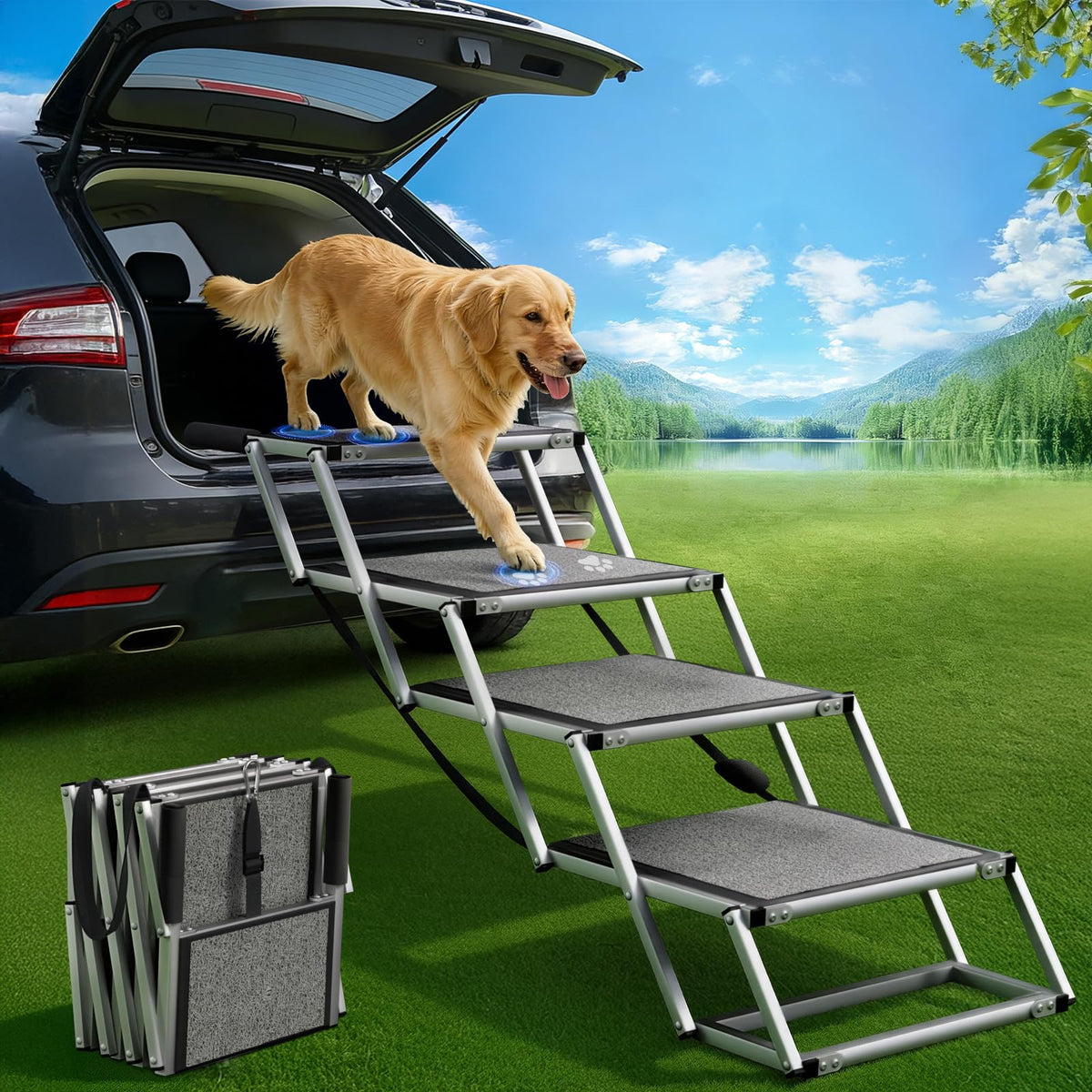 20'' Extra Wide 4-Step Aluminum Dog Stairs U633